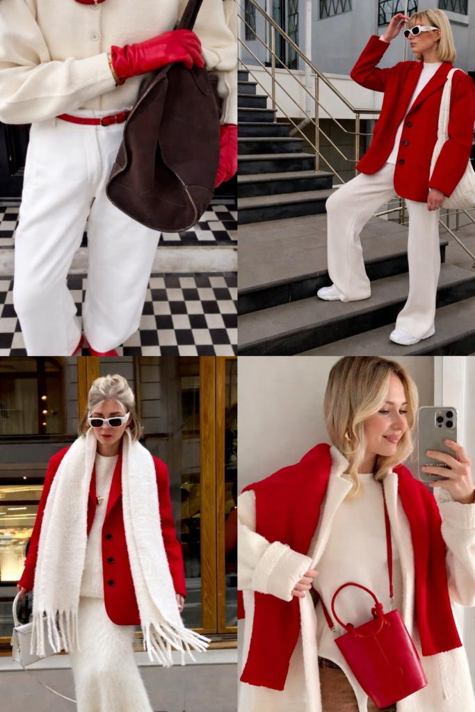 red and white outfit combination women chic elegant street style